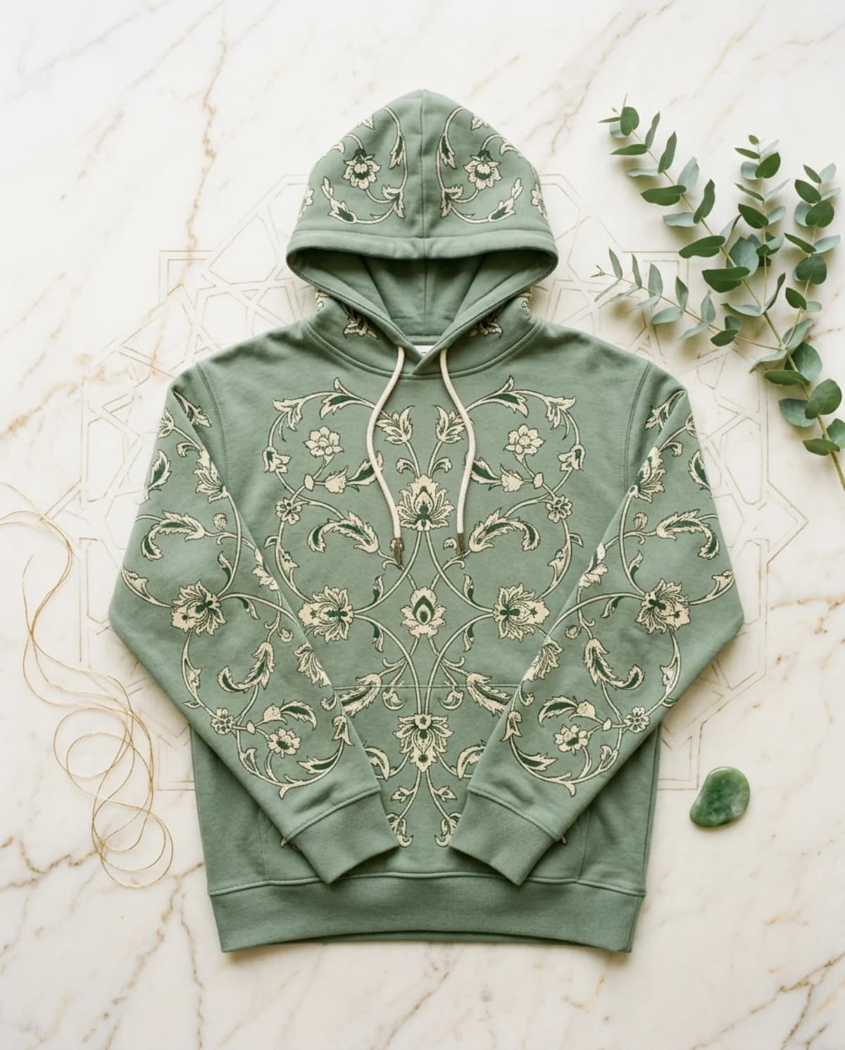 Floral Arabesque Hoodie — Sage